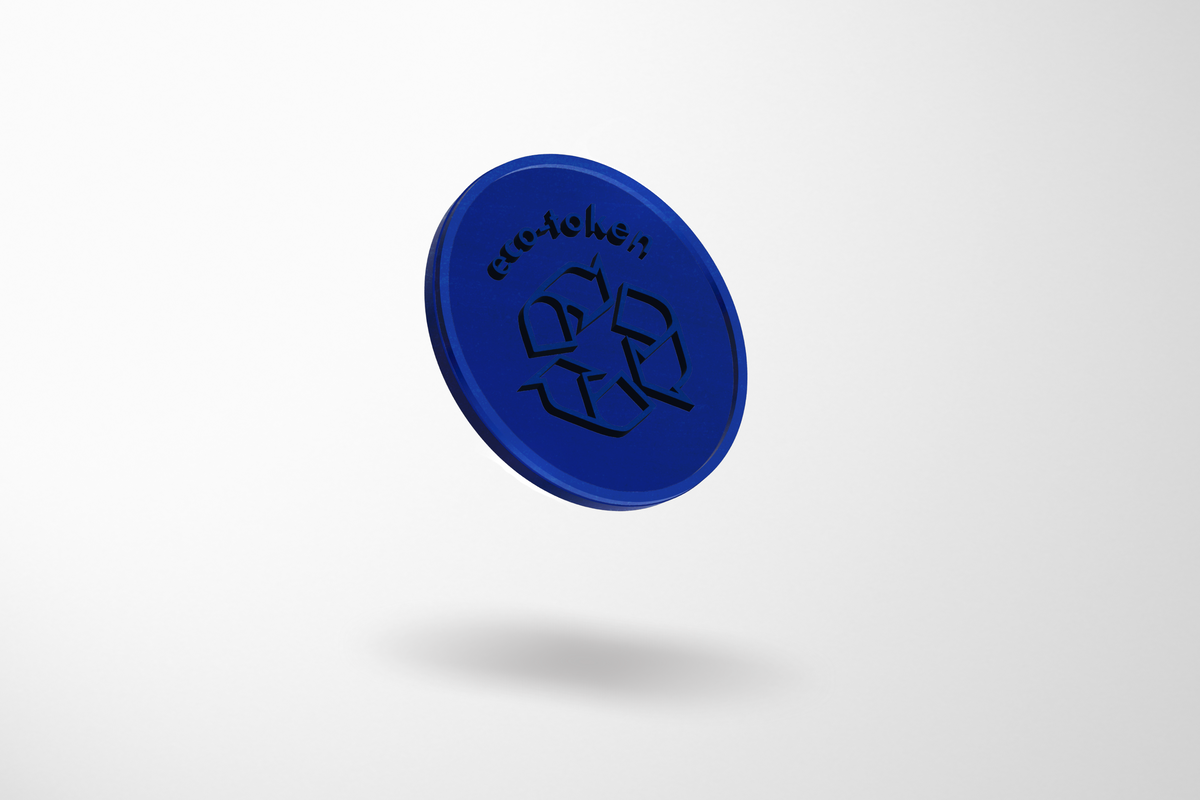 JM Band® noliktavā pieejamo bioloģiski noārdāmo plastmasas žetonu fotoattēls. Iegādājieties 29 mm žetonus šeit.