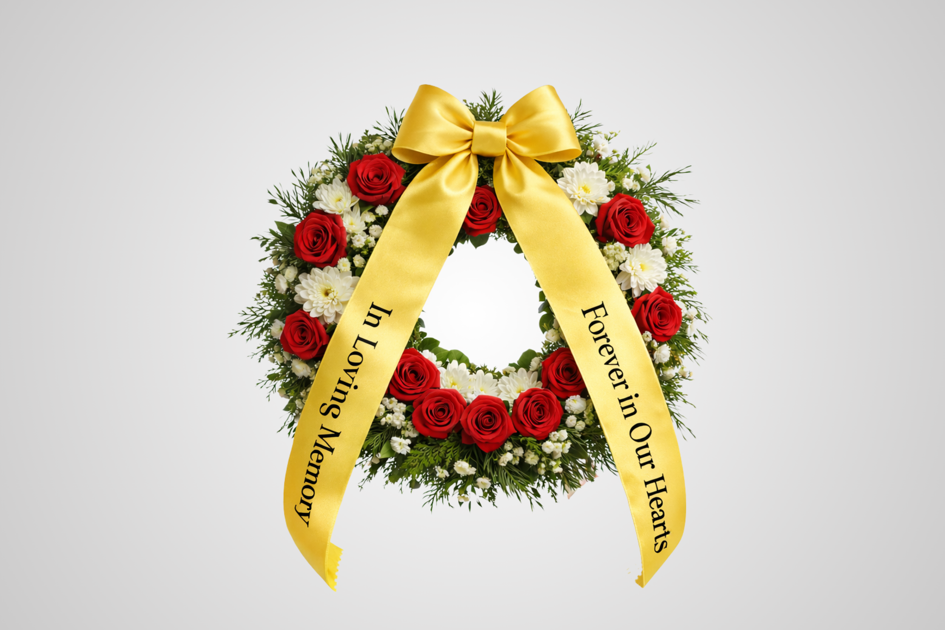 Dzeltena, videi draudzīga satīna pušķa lente ar pasūtījuma apdruku no JM Band®.