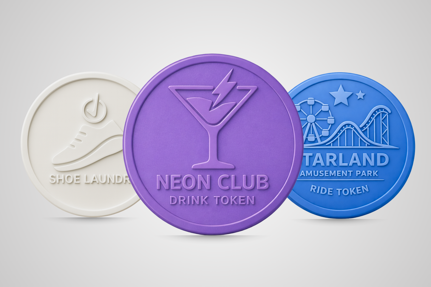 Reljefas plastmasas žetoni ar JM Band® logotipu.