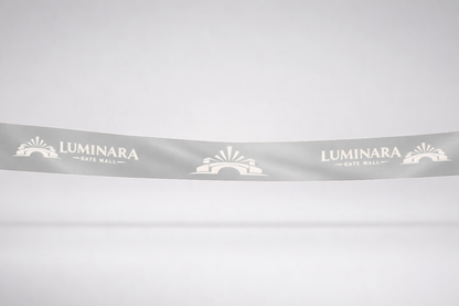Pelēka ECO satīna inaugurācijas lente ar apdruku no JM Band®.