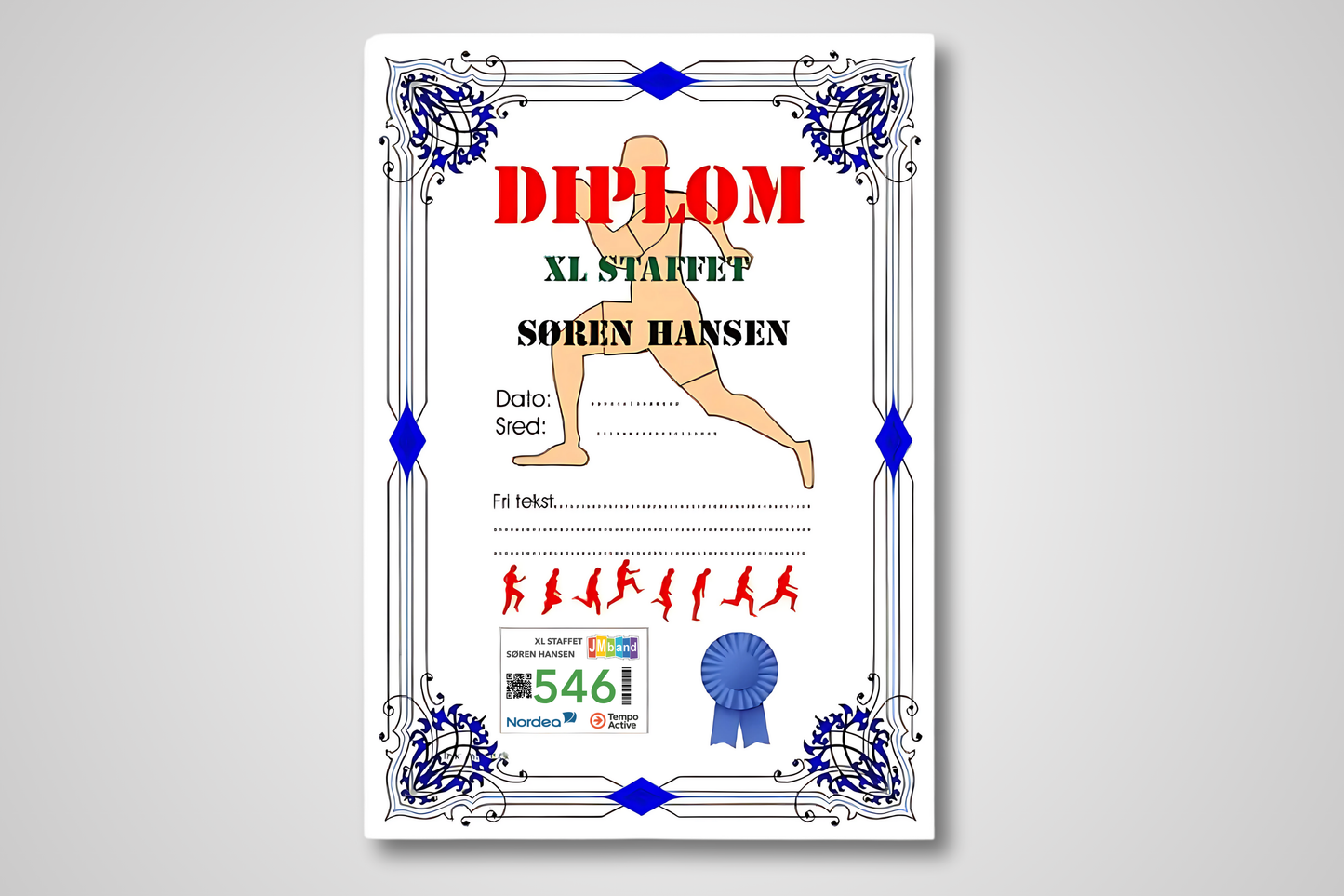 JM Band® dalības diploma fotoattēls. Iegādājieties sacensību numuru augstā kvalitātē šeit.