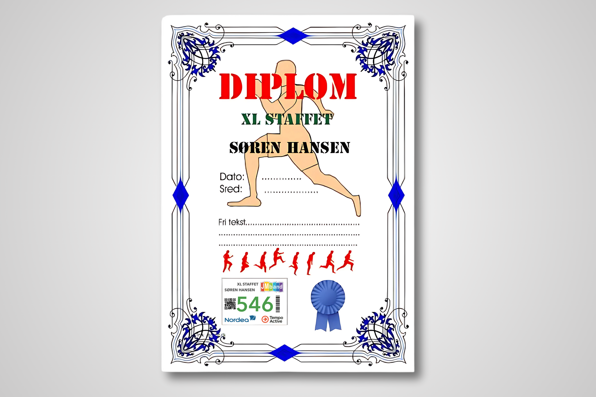JM Band® dalības diploma fotoattēls. Iegādājieties sacensību numuru augstā kvalitātē šeit.