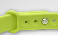 Pin-and-tuck closure mechanism on a silicone watch band.