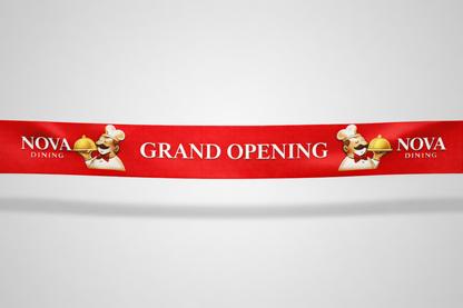Sarkana inaugurācijas lente ar pielāgotu krāsu apdruku no JM Band®.