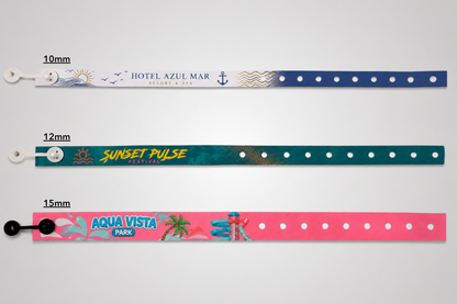 10mm, 12mm and 15mm festival wristbands with button lock