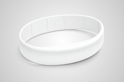Balta silikona aproce no JM Band® ar apdruku un RFID