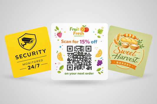 Kvadrātveida uzlīmes ar logotipu un QR kodu no JM Band®