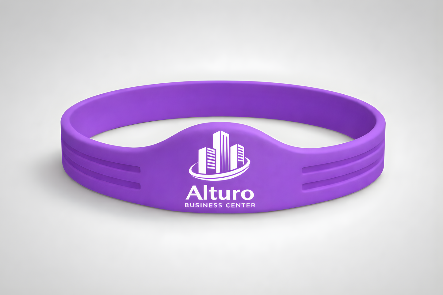 Violeta silikona aproce ar NFC un pielāgotu logotipu no JM Band®