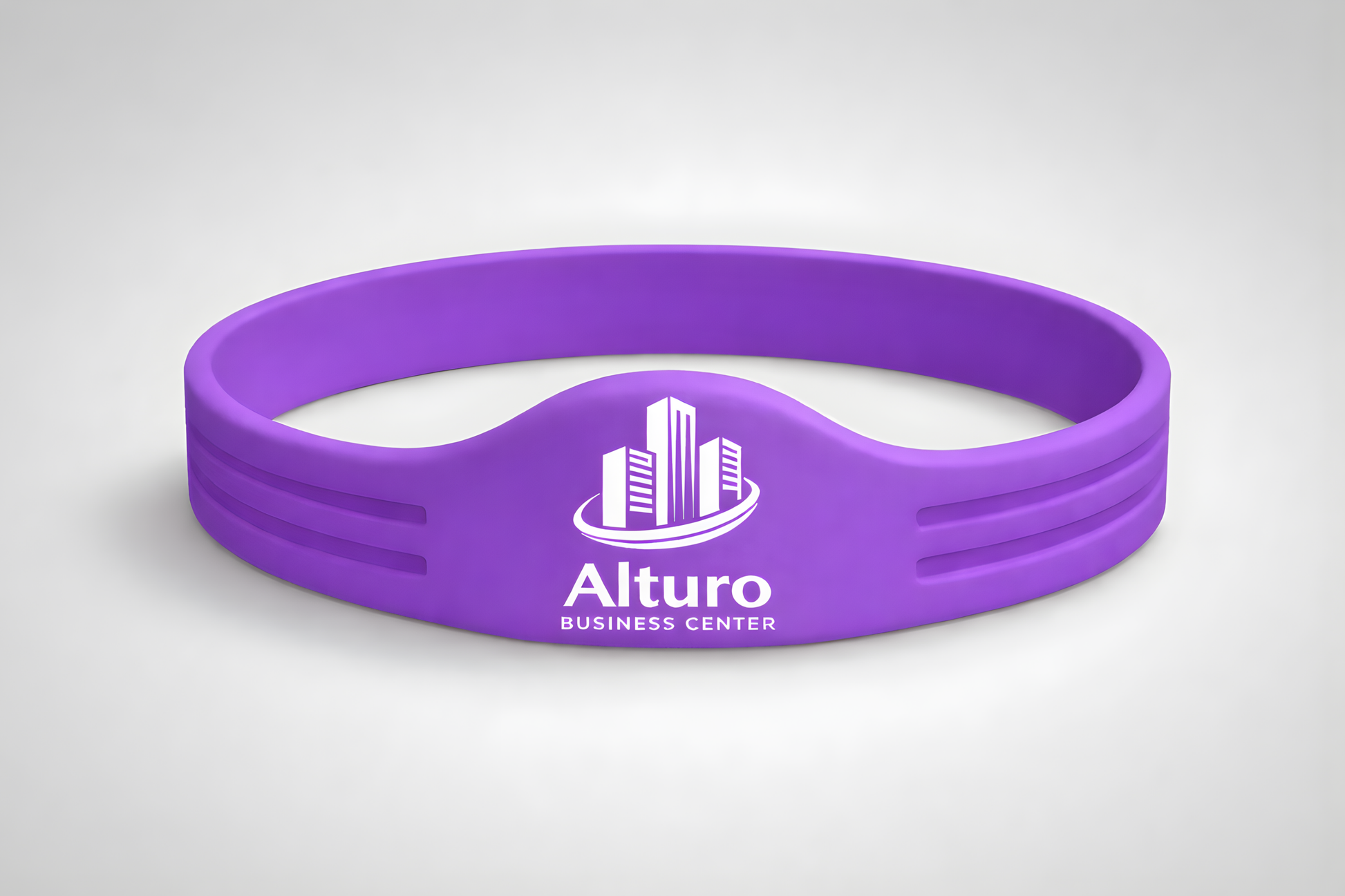 Violeta silikona aproce ar NFC un pielāgotu logotipu no JM Band®