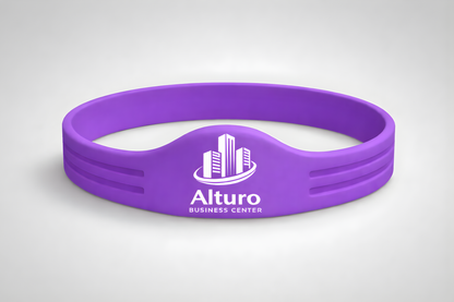 Violeta silikona aproce ar NFC un pielāgotu logotipu no JM Band®