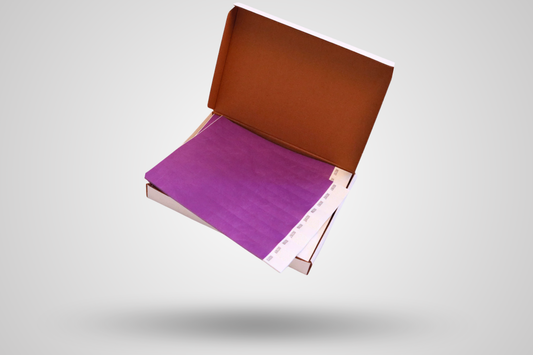 JM Band® papīra aproču (1000 gab. iepakojums) fotoattēls — vienkāršs materiāls. Iegādājieties papīra aproces violetā krāsā šeit.